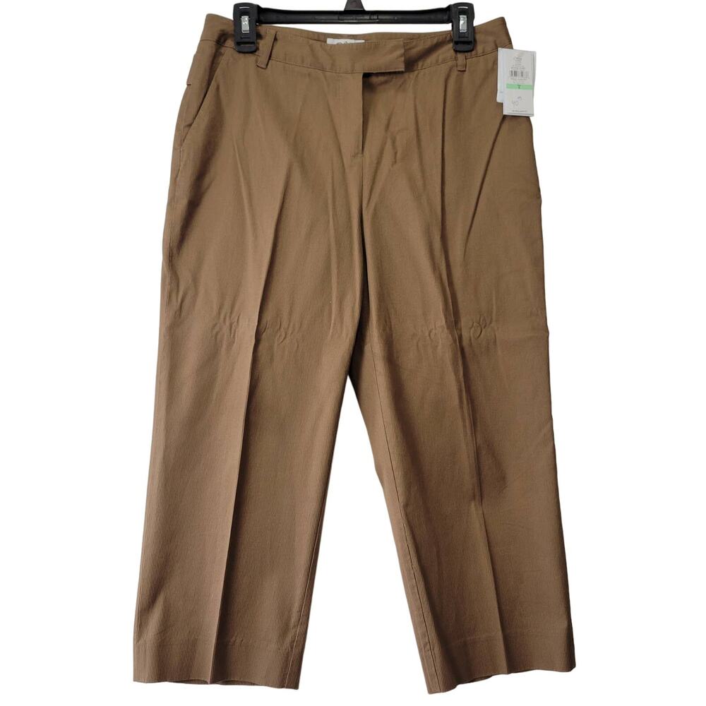 Chaus Flat Front Capri Pants Womens 8 Bronze Pinstripe Straight Leg Classic New